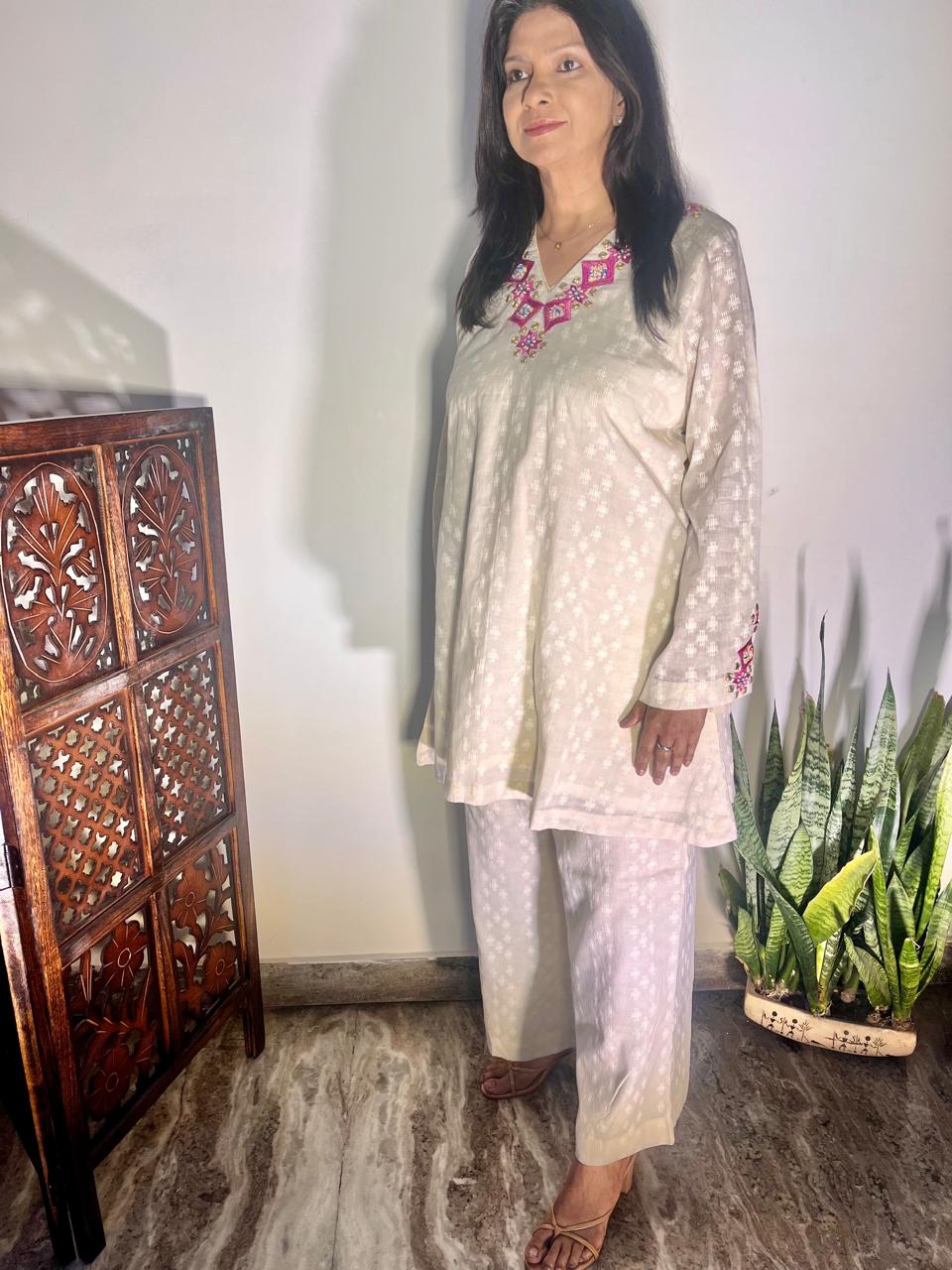 A-line Embroidered kurta set