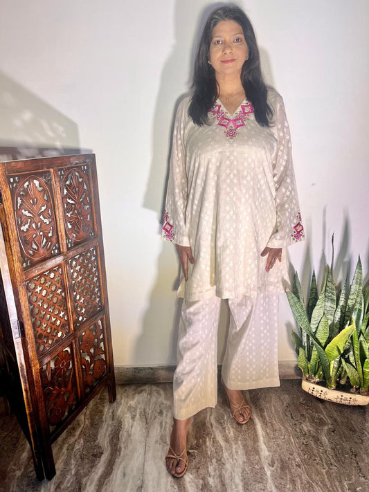 A-line Embroidered kurta set