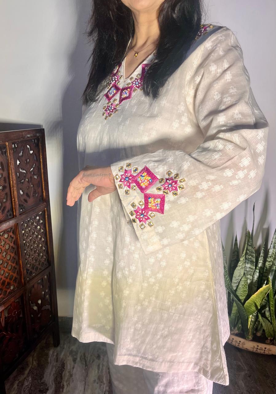 A-line Embroidered kurta set